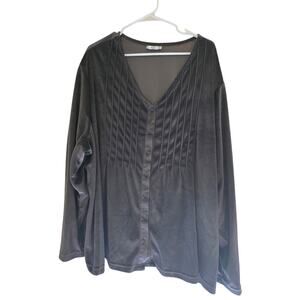 CW Classics Velvet Top 4x Womens Plus Size Gray Long Sleeve Button Front Soft‎